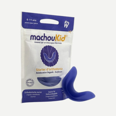 Gouttière dentaire machouKid coloris bleu myrtille pour le sevrage du pouce, rééducation linguale, grincements dentaires et ronflements chez l'enfant de 6 à 11 ans