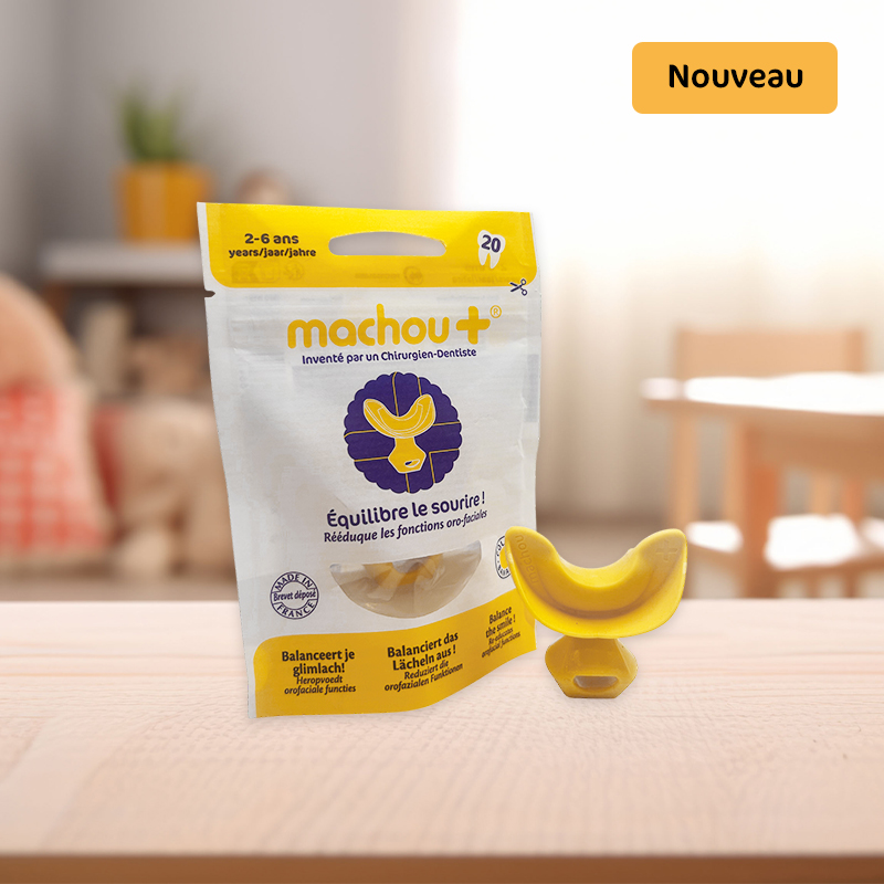 Nouveau machou+ coloris jaune banane gouttière dentaire pour l'équilibre du sourire des enfants de 2 à 6 ans