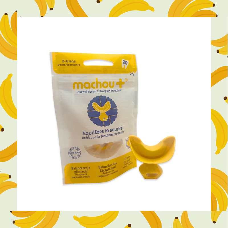 machou+ coloris jaune banane gouttière dentaire pour l'équilibre du sourire des enfants de 2 à 6 ans